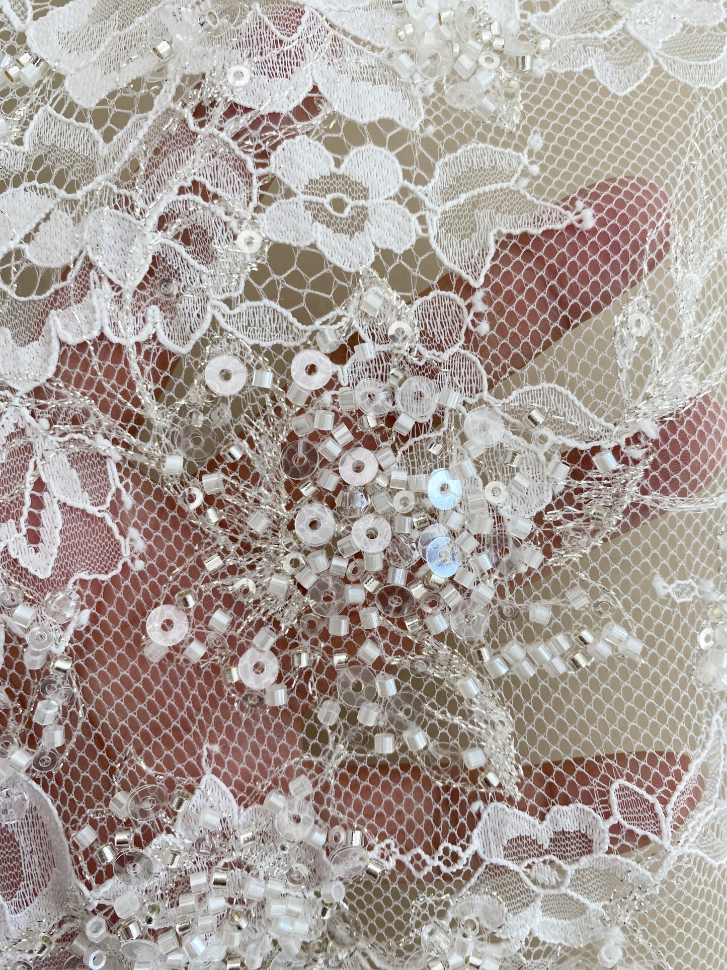 3 Meters Heavy Bead Chantilly Lace Fabric with Sequins for Wedding Dress,Bridal Gown Veil, Alencon Lace Floral Trim Eyelash Edging