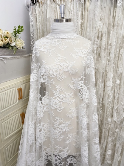 3Meters Wide Lace Fabric with Exclusive flower Parttern for Wedding Dress and Veil, Floral Embroidered Tulle by the Yard, Bridal Material