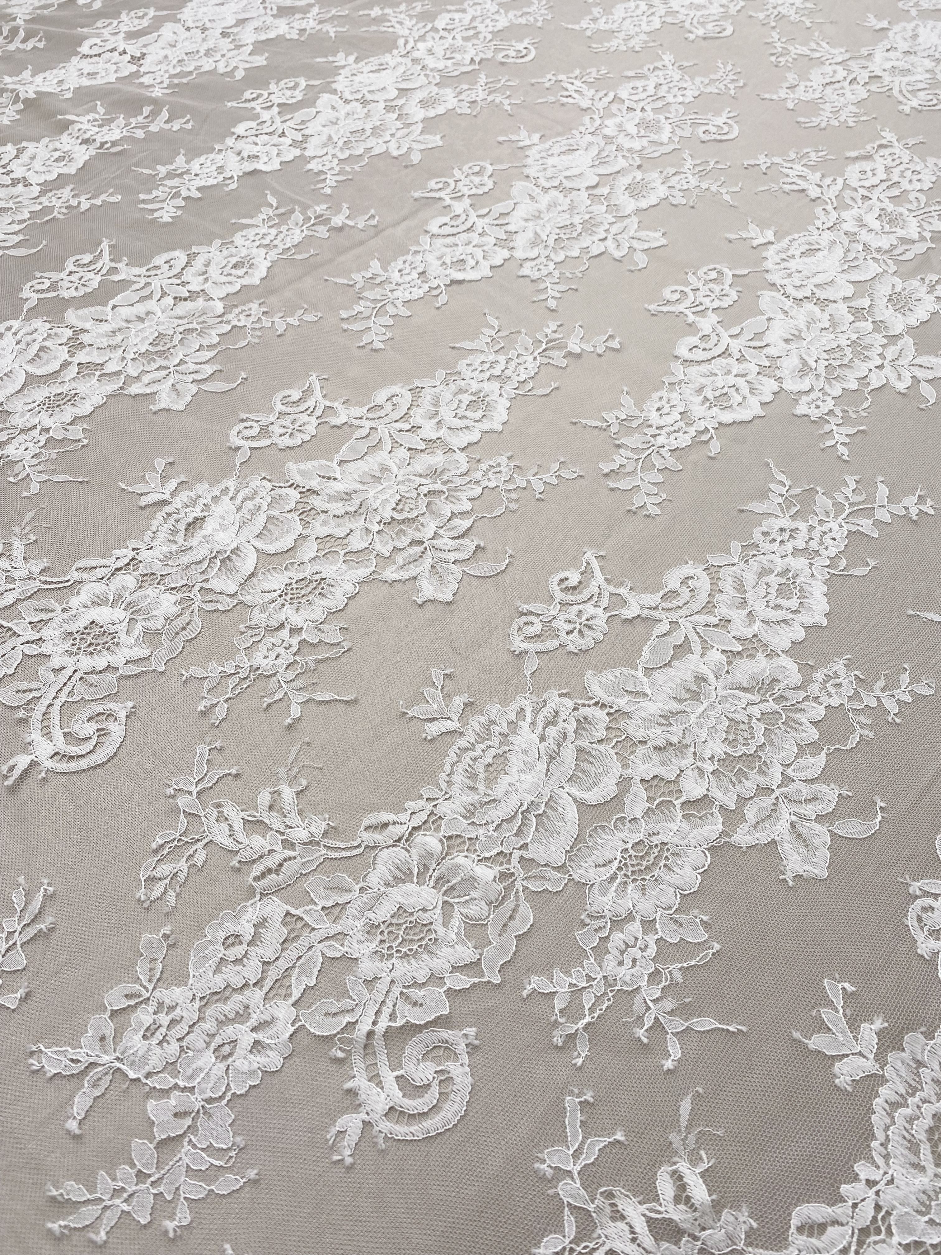 3Meters Wide Lace Fabric with Exclusive flower Parttern for Wedding Dress and Veil, Floral Embroidered Tulle by the Yard, Bridal Material