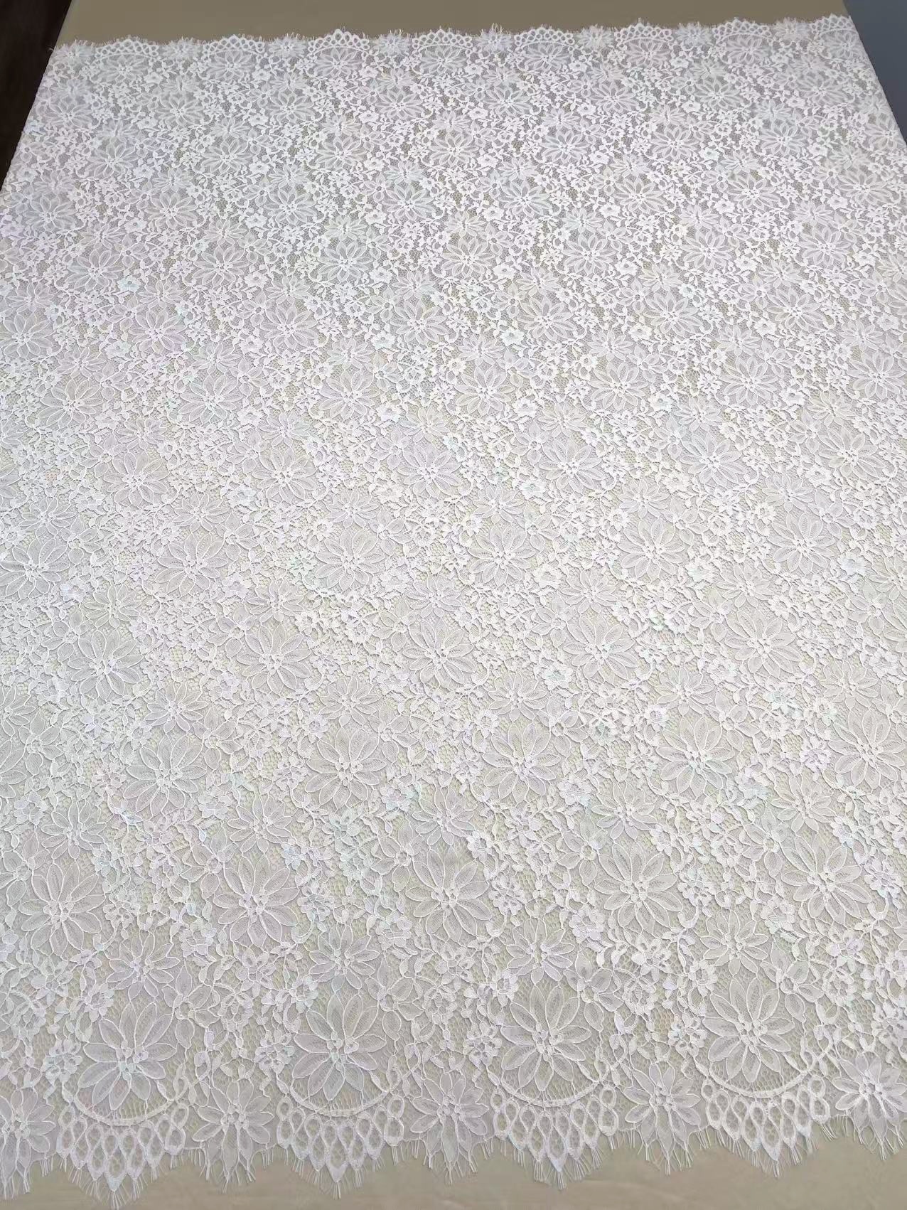 Soft Light French Chantily Eyelash Lace for Wedding Dress, Bridal Gown, Classic Lace Top Overlay, White Lace Fabric DIY Bridal Dress
