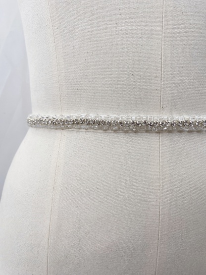 Wedding Dress Sash Belt with Silver Rhinestones, Crystal Bead Bridal Belt with Chiffon, Jeweled Party Dress Belt For Bride Bridesmaid