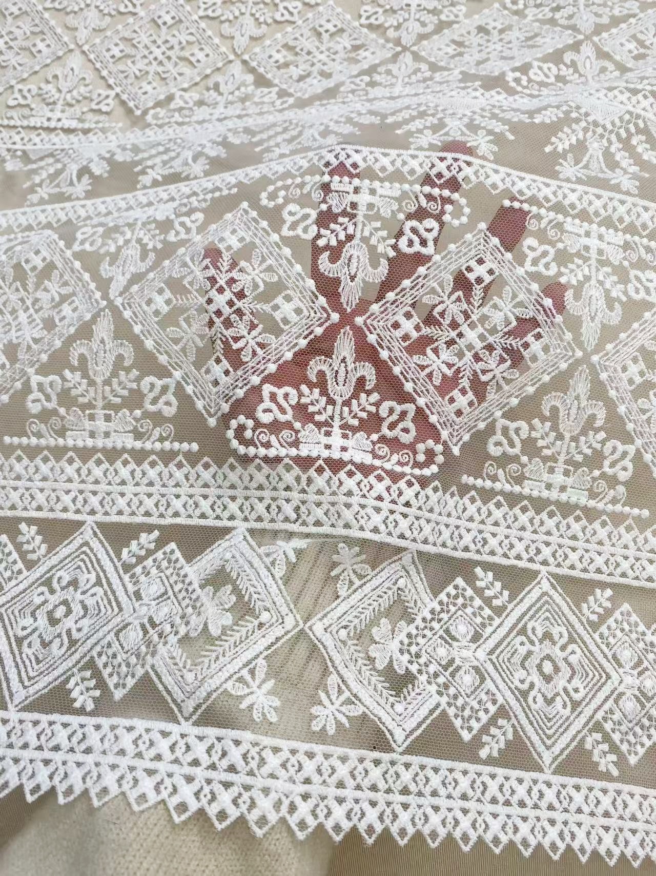 White Guipure Mesh Lace Fabric, Bridal Guipure Lace Fabric, Crochet Wedding Lace, Bridal Wedding Dress Stripe line Embroidery flower lace by the yard