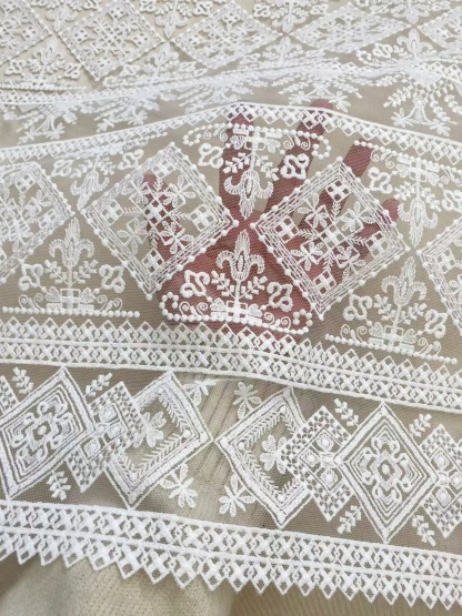 White Guipure Mesh Lace Fabric, Bridal Guipure Lace Fabric, Crochet Wedding Lace, Bridal Wedding Dress Stripe line Embroidery flower lace by the yard