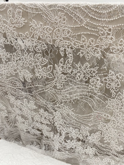 Soft French Chantilly Flower Beaded Lace Fabric, Bridal Wedding Dress Lace, Embroidery Floral Sequin Lace by the Yard