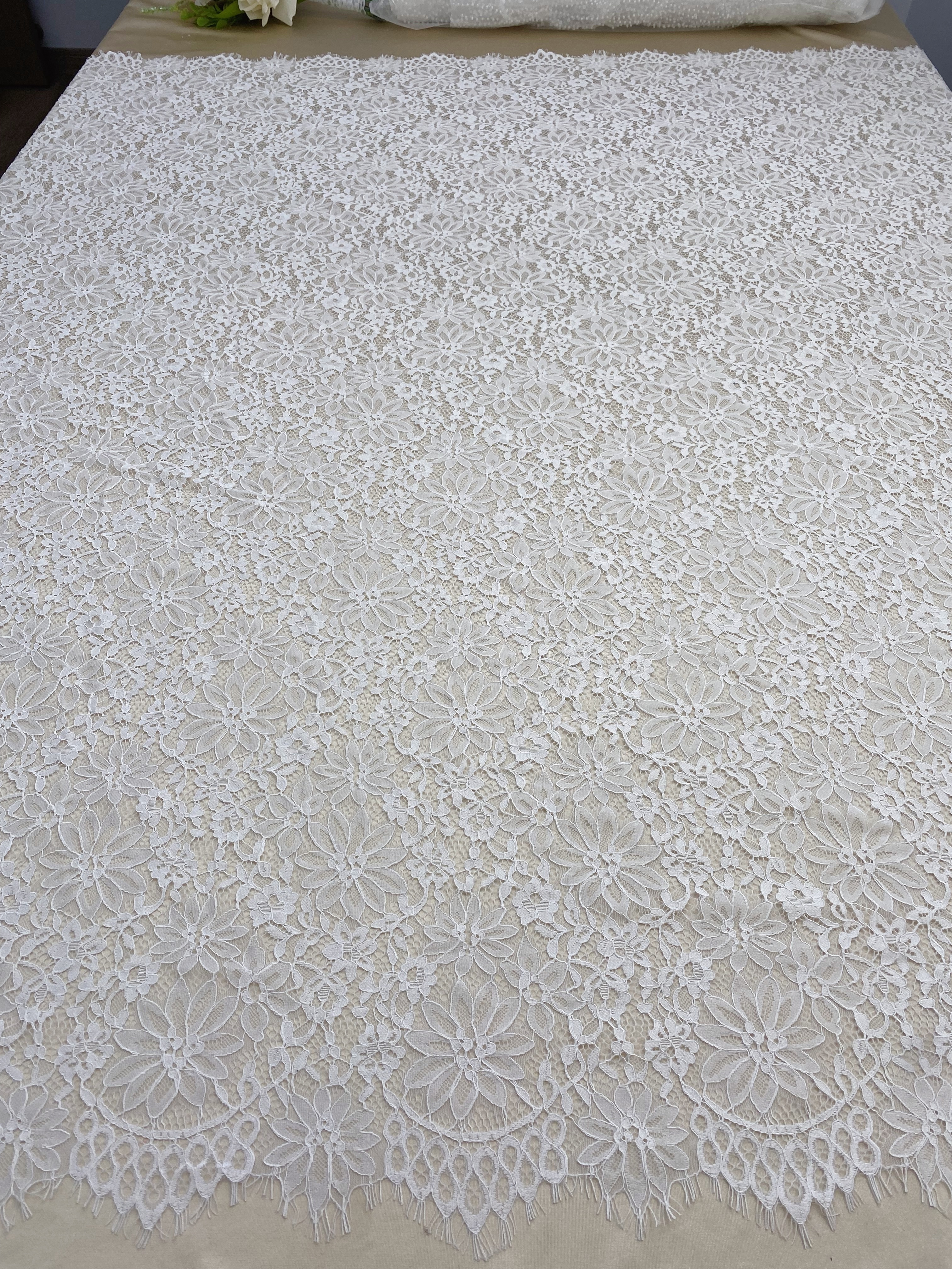 Soft Light French Chantily Eyelash Lace for Wedding Dress, Bridal Gown, Classic Lace Top Overlay, White Lace Fabric DIY Bridal Dress