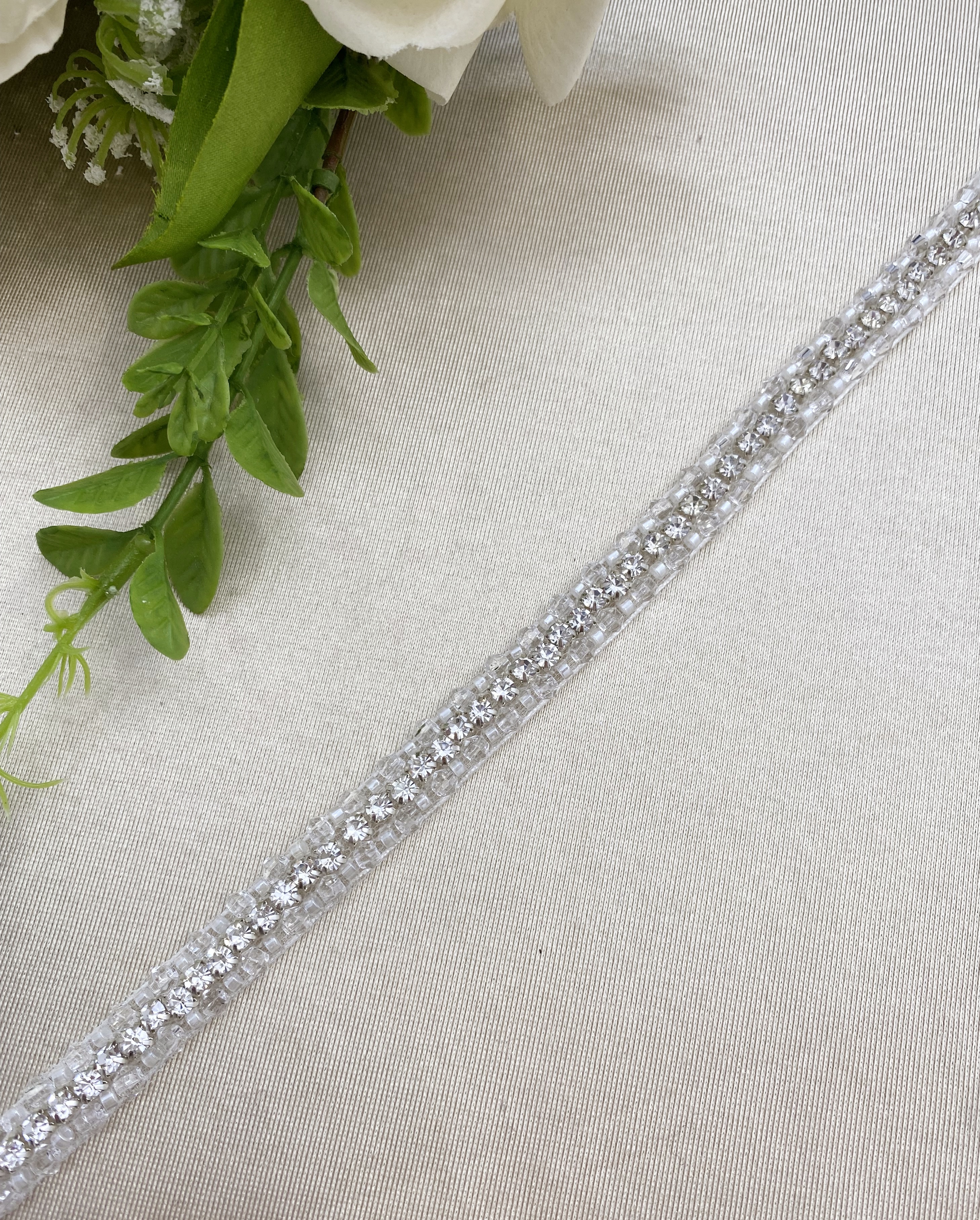 Wedding Dress Sash Belt with Silver Rhinestones, Crystal Bead Bridal Belt with Chiffon, Jeweled Party Dress Belt For Bride Bridesmaid