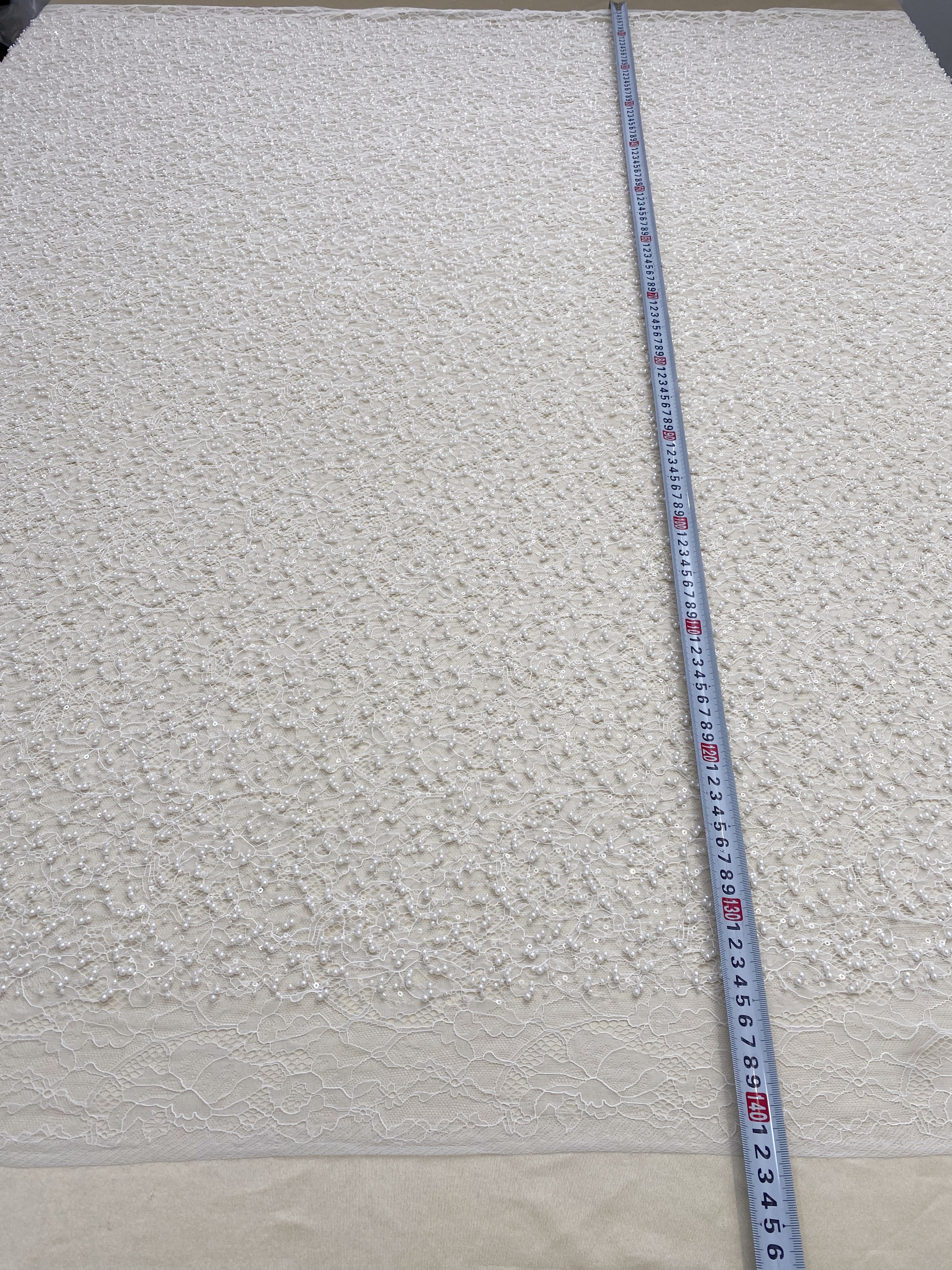 Ivory Heavy  Bead Embroidery Lace with Pearl Sequin, Pearls Lace Fabric for Wedding Gown Bridal Dress,  Sold by the Yard