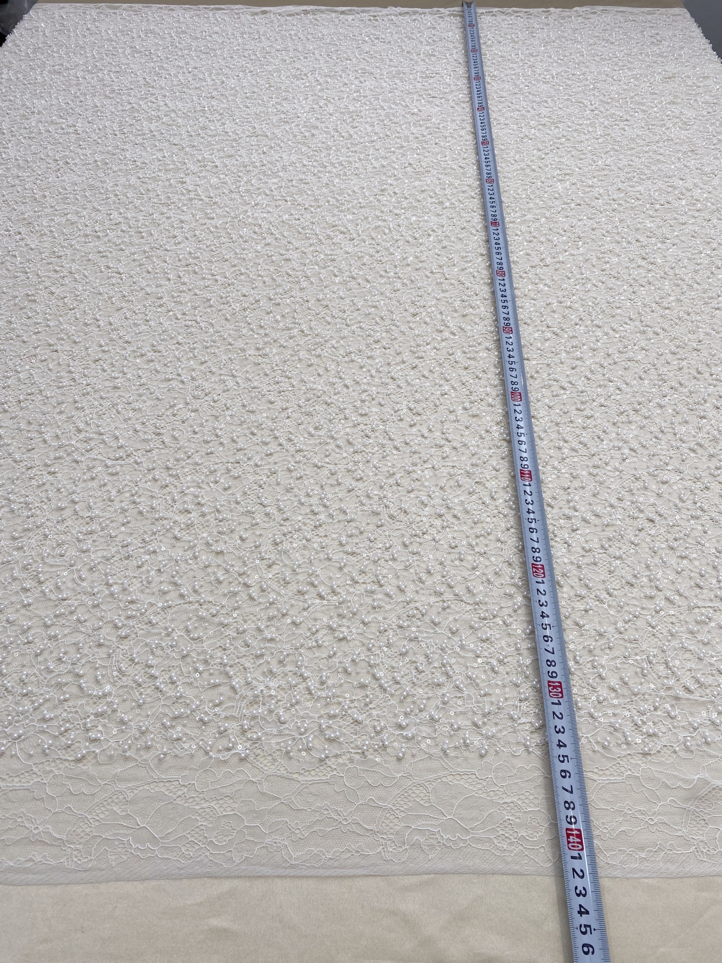 Ivory Heavy  Bead Embroidery Lace with Pearl Sequin, Pearls Lace Fabric for Wedding Gown Bridal Dress,  Sold by the Yard