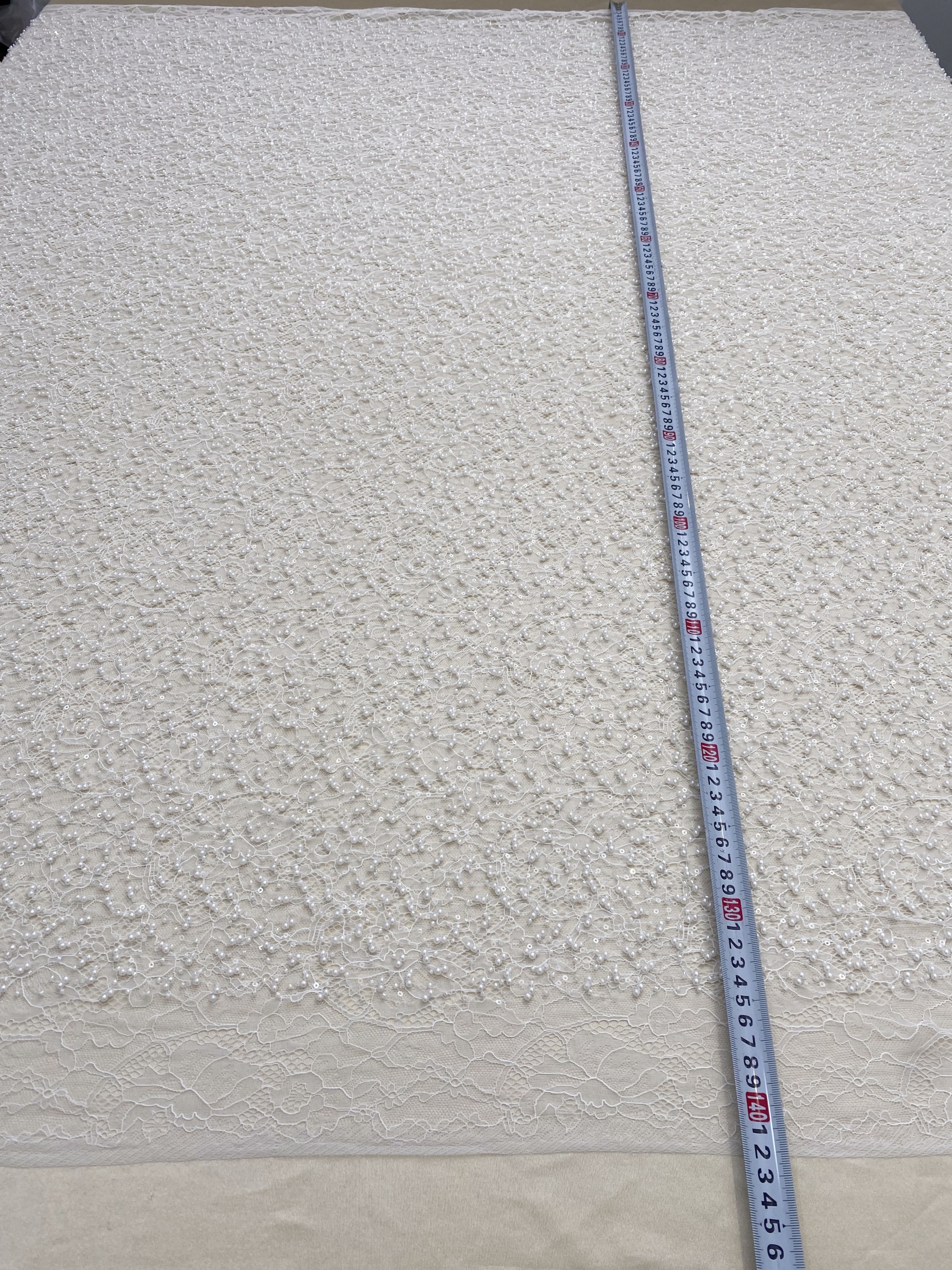 Ivory Heavy  Bead Embroidery Lace with Pearl Sequin, Pearls Lace Fabric for Wedding Gown Bridal Dress,  Sold by the Yard