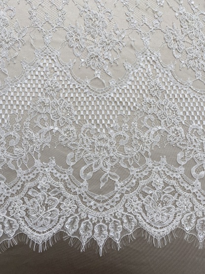 Ivory Beaded Chantilly Lace Fabric for Wedding Dress,Bridal Gown Veil,Sold by 3 Meter