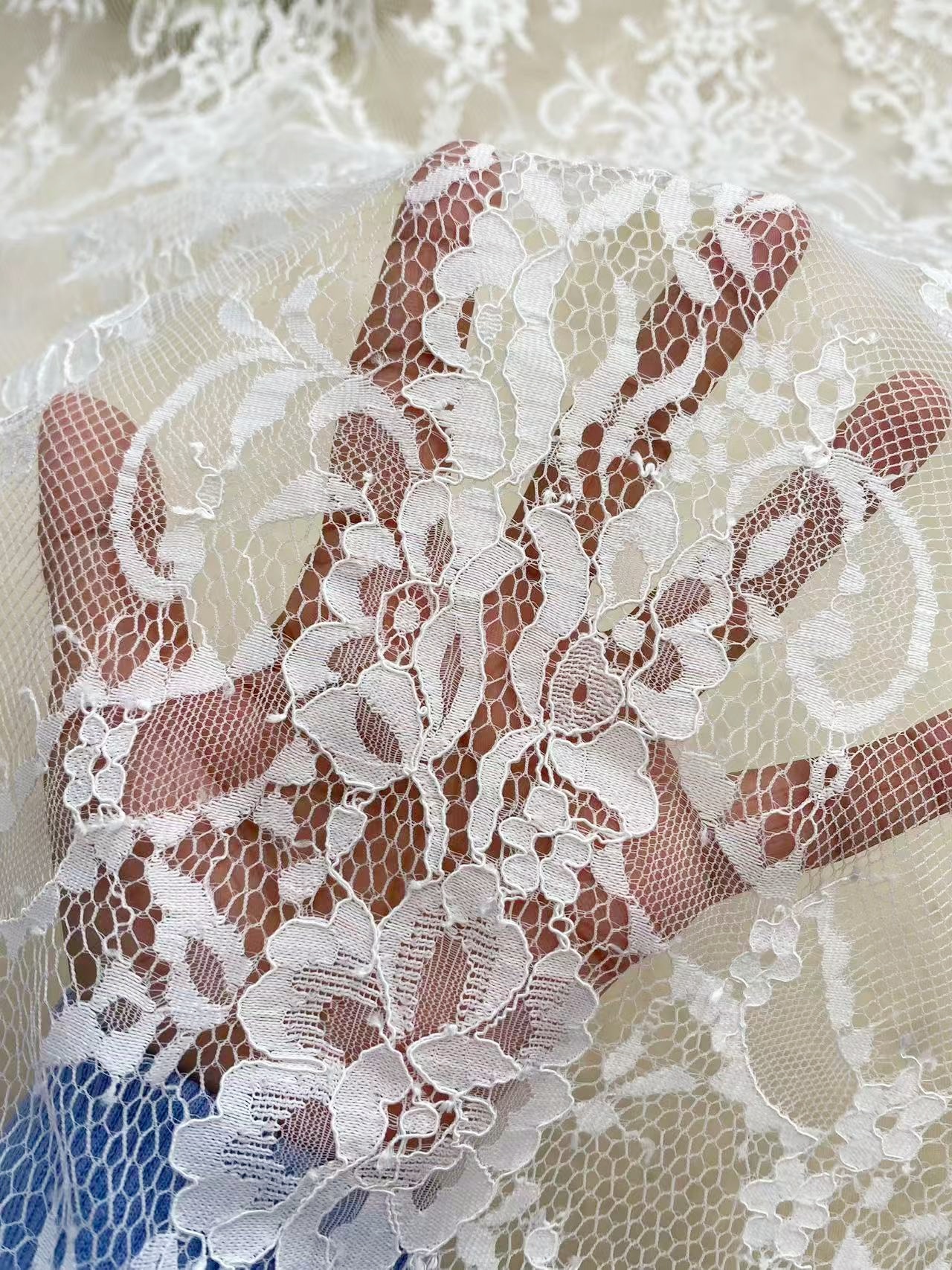 Soft Light French Chantily Eyelash Lace for Wedding Dress, Bridal Gown, Classic Lace Top Overlay, White Lace Fabric DIY Bridal Dress 