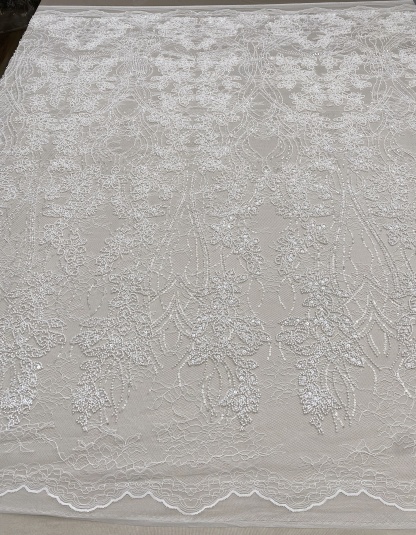 Soft French Chantilly Flower Beaded Lace Fabric, Bridal Wedding Dress Lace, Embroidery Floral Sequin Lace by the Yard