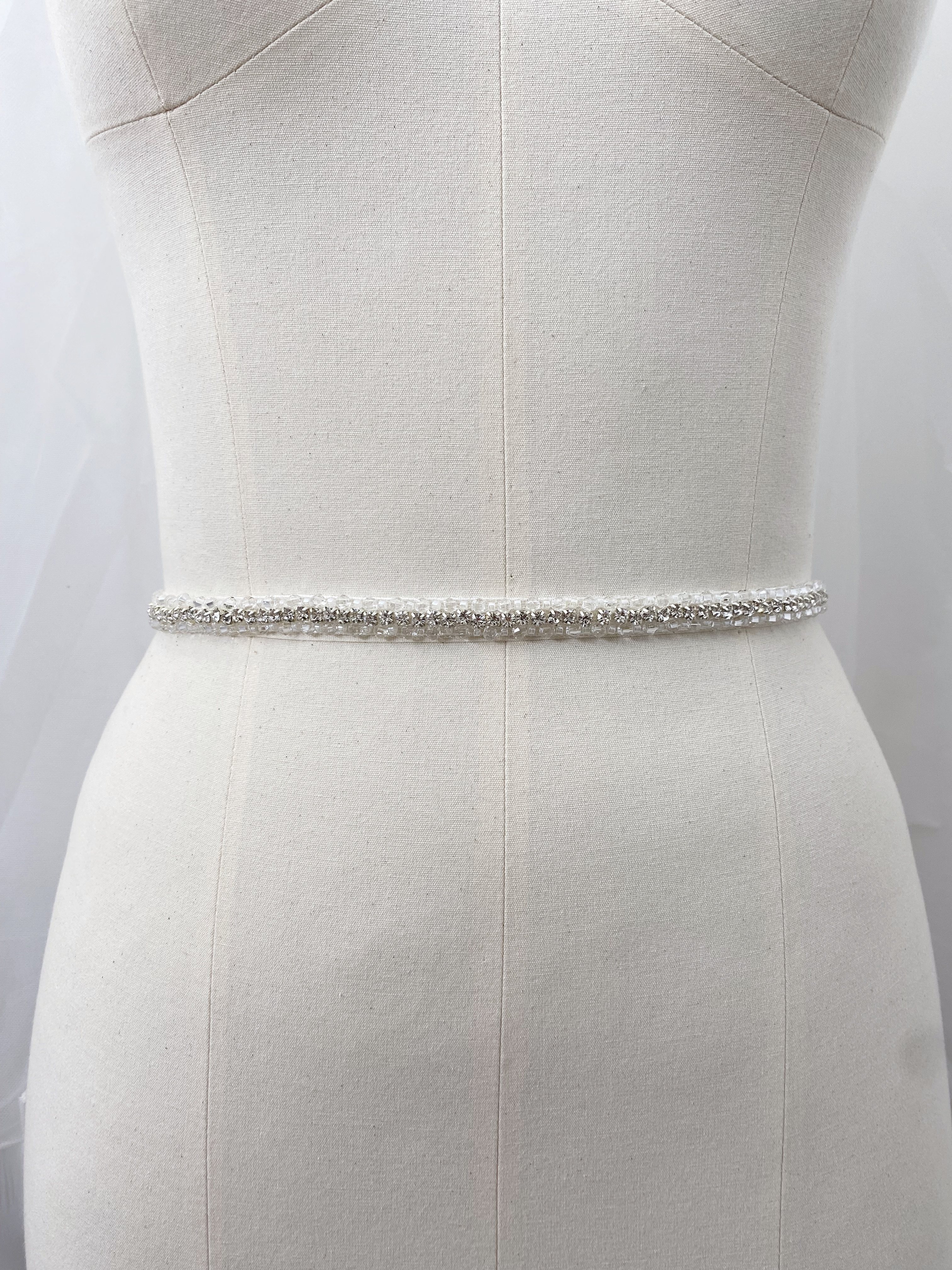 Wedding Dress Sash Belt with Silver Rhinestones, Crystal Bead Bridal Belt with Chiffon, Jeweled Party Dress Belt For Bride Bridesmaid