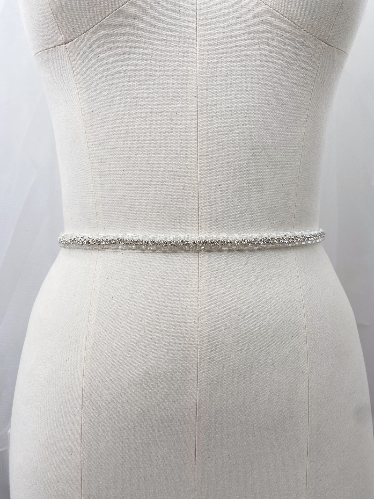 Wedding Dress Sash Belt with Silver Rhinestones, Crystal Bead Bridal Belt with Chiffon, Jeweled Party Dress Belt For Bride Bridesmaid
