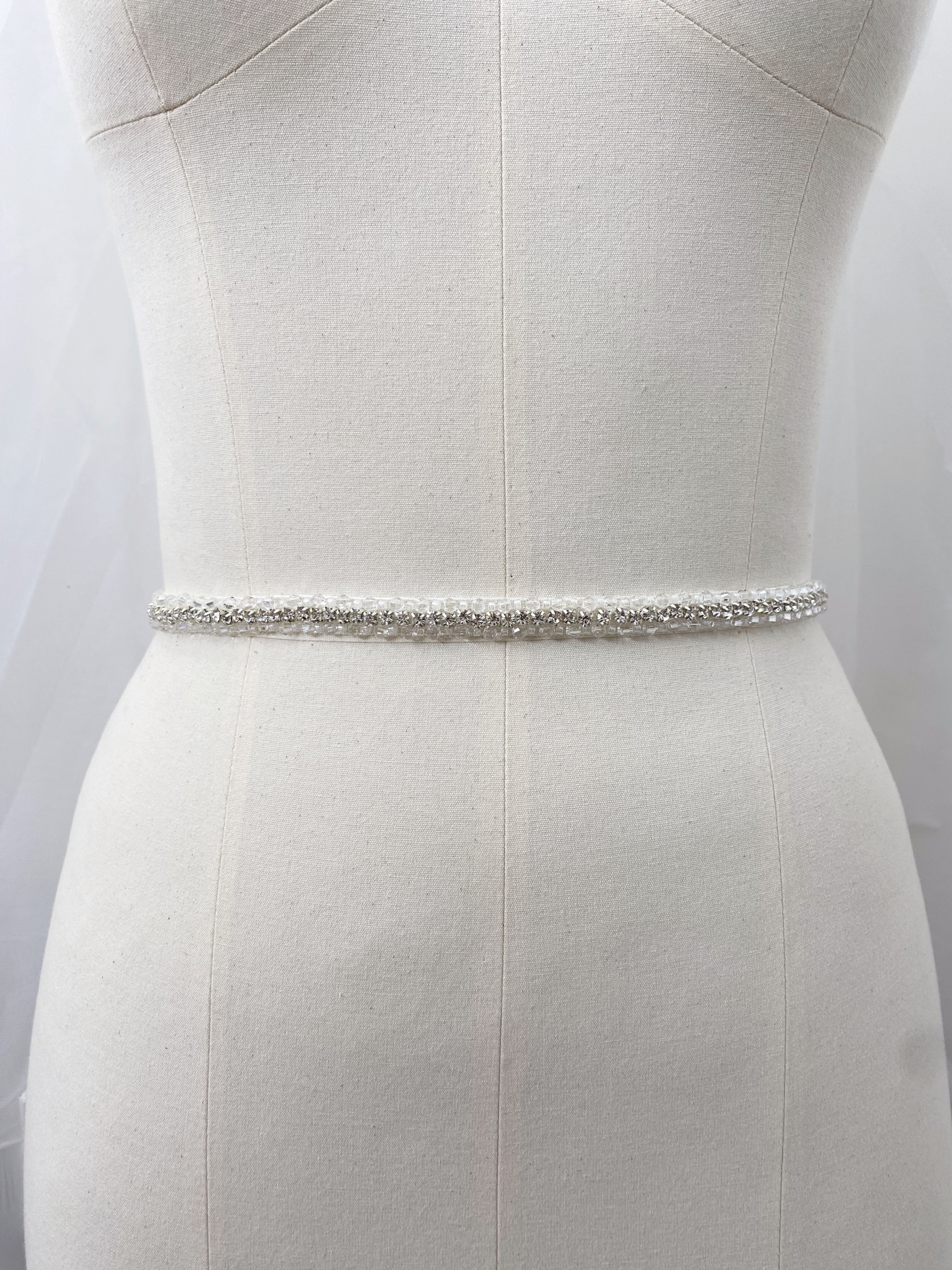 Wedding Dress Sash Belt with Silver Rhinestones, Crystal Bead Bridal Belt with Chiffon, Jeweled Party Dress Belt For Bride Bridesmaid