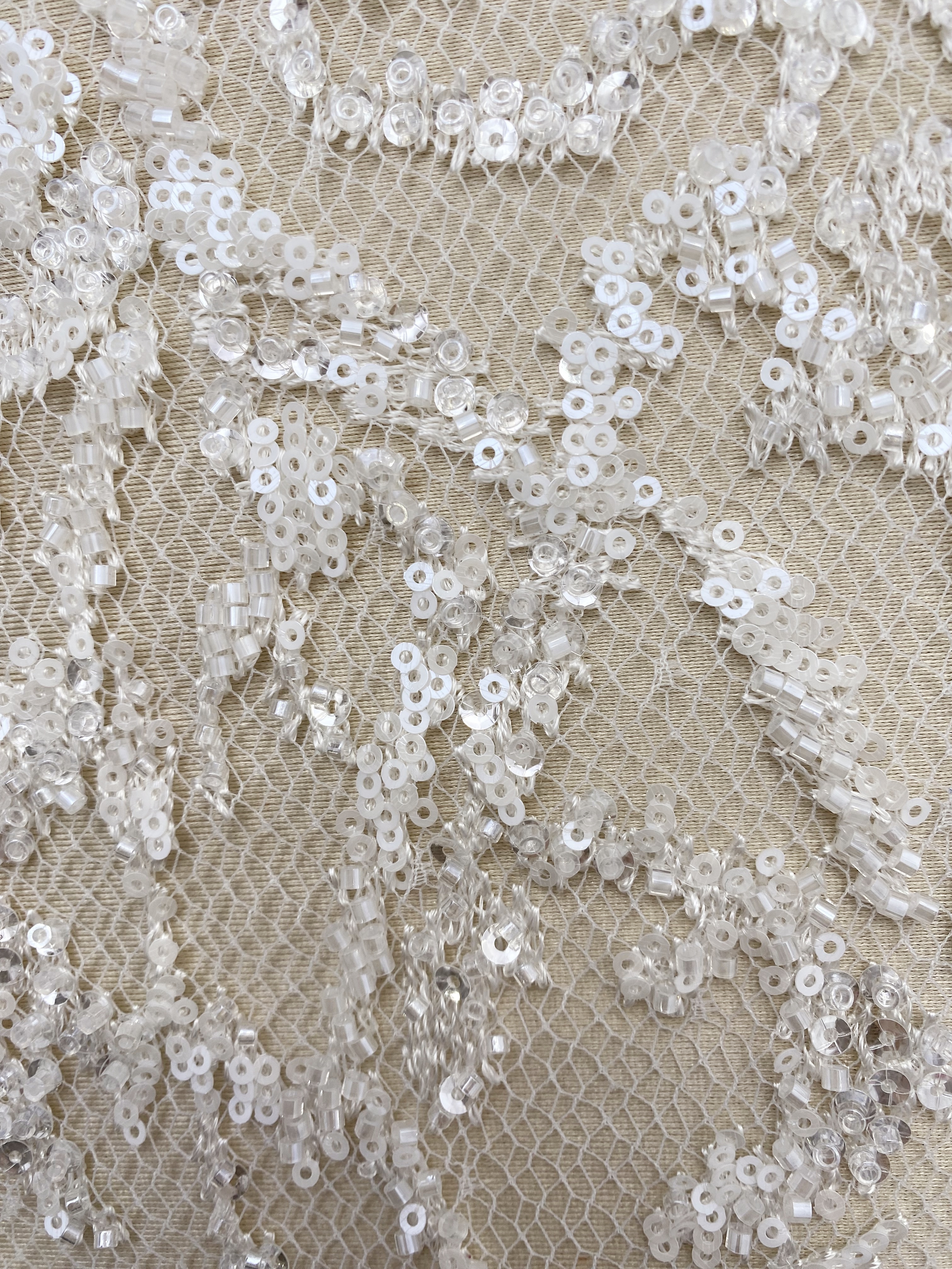 Beaded Tulle Fabric with 3D Dew Drop Effect on Nude Mesh, Wedding Lace with Sequins Bridal Tulle for Gown, Dressmaking Material