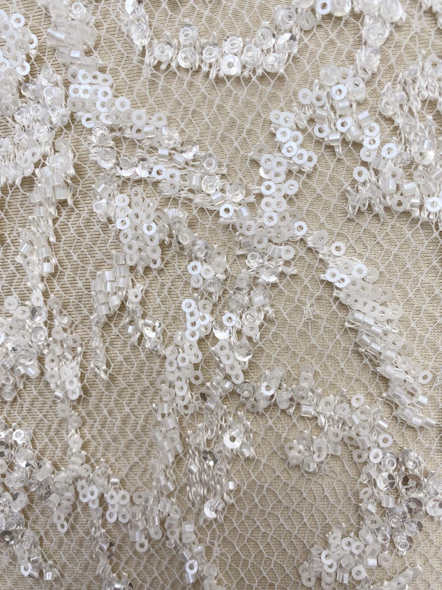 Beaded Tulle Fabric with 3D Dew Drop Effect on Nude Mesh, Wedding Lace with Sequins Bridal Tulle for Gown, Dressmaking Material