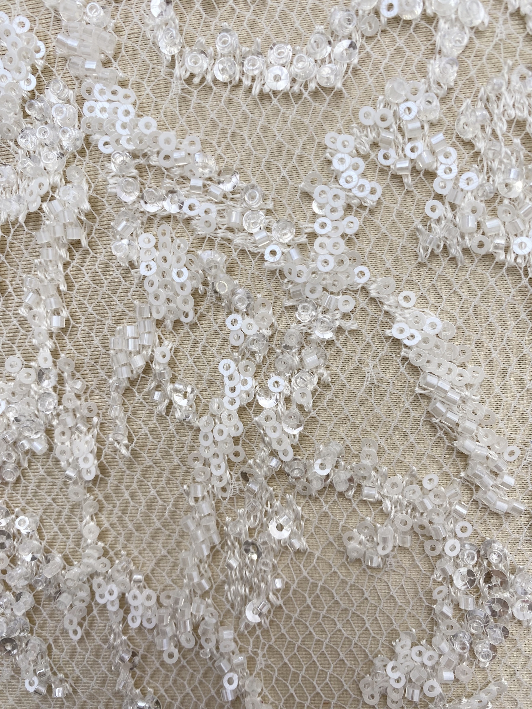 Beaded Tulle Fabric with 3D Dew Drop Effect on Nude Mesh, Wedding Lace with Sequins Bridal Tulle for Gown, Dressmaking Material