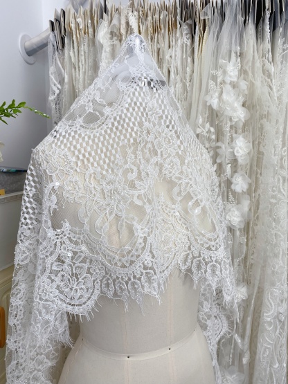 Ivory Beaded Chantilly Lace Fabric for Wedding Dress,Bridal Gown Veil,Sold by 3 Meter