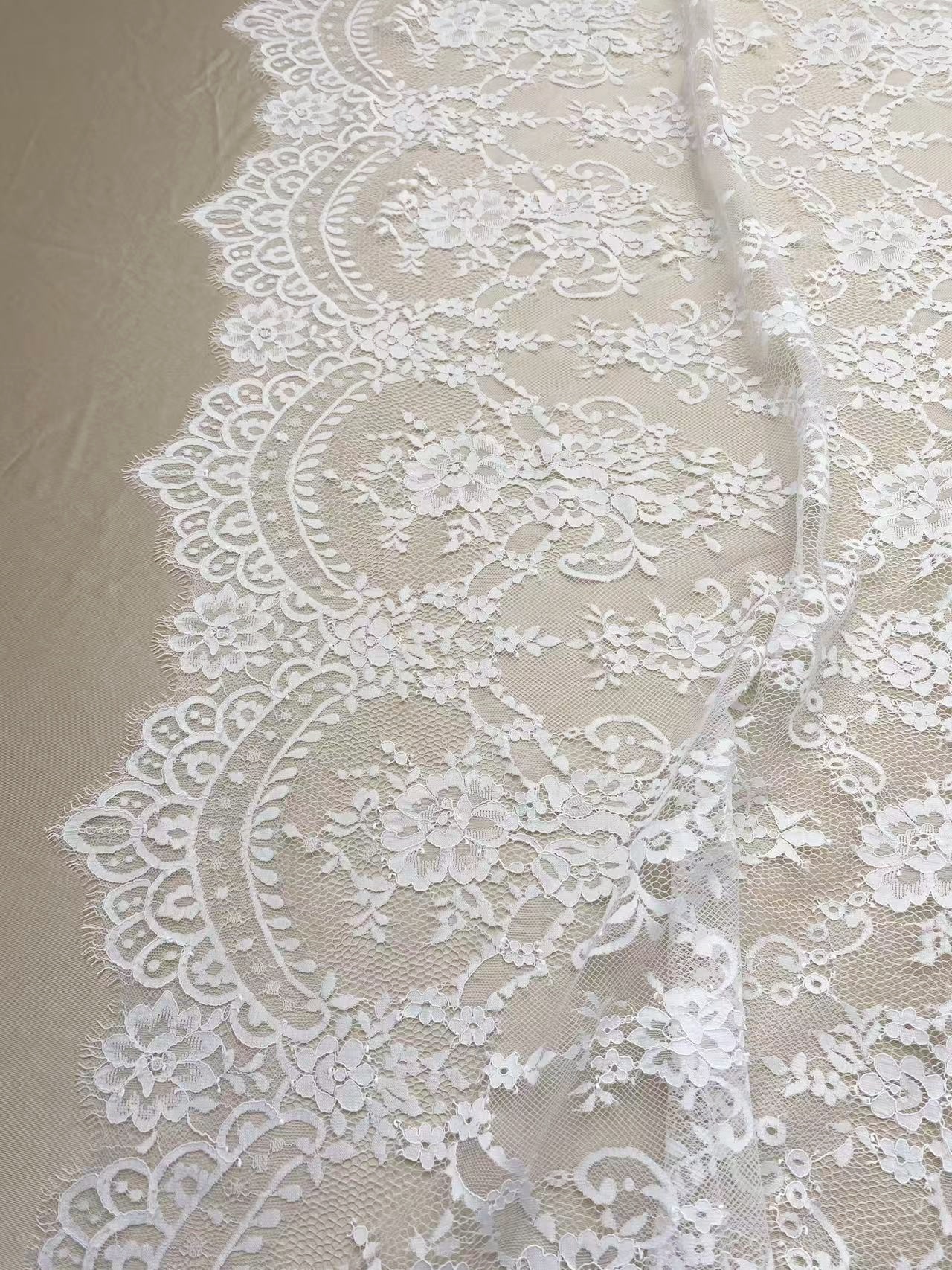 Soft Light French Chantily Eyelash Lace for Wedding Dress, Bridal Gown, Classic Lace Top Overlay, White Lace Fabric DIY Bridal Dress 