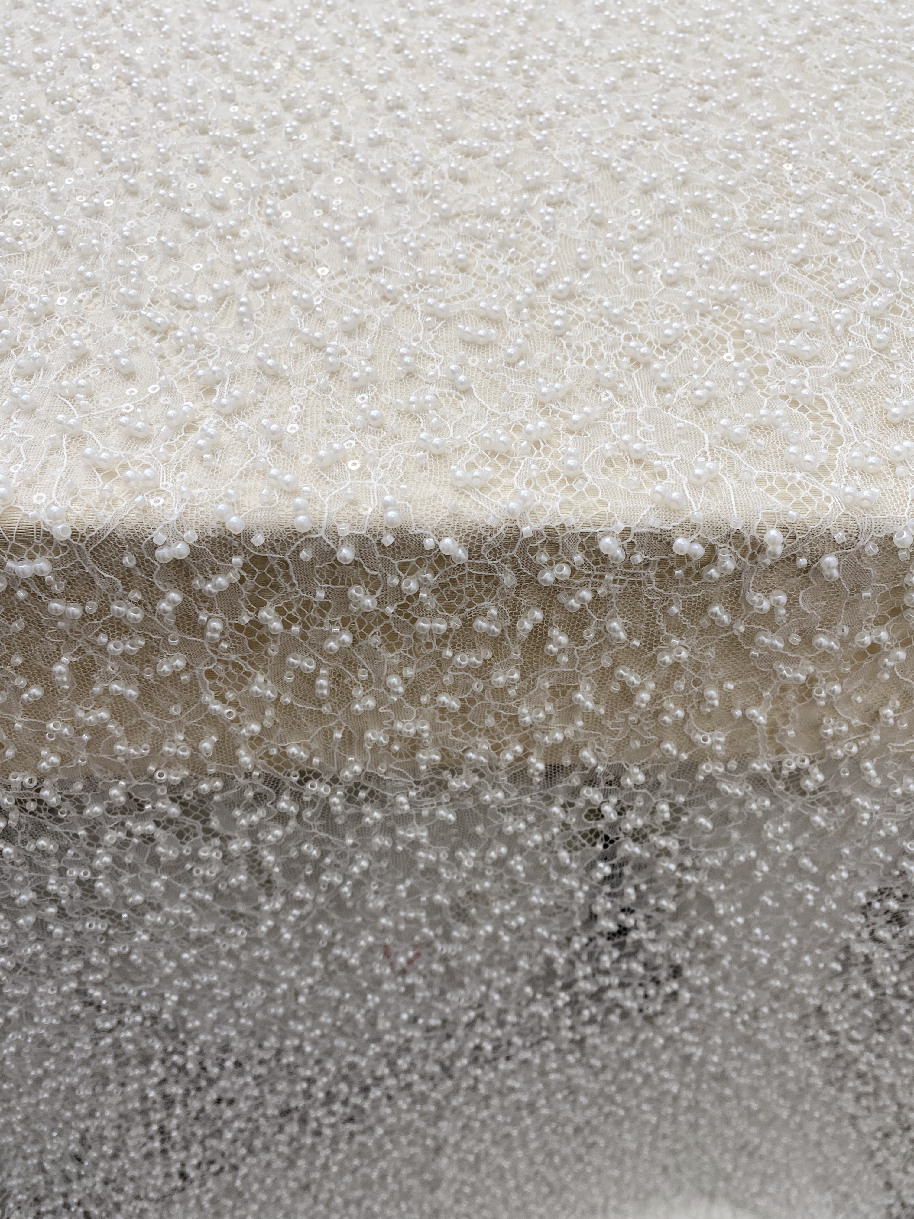 Ivory Heavy  Bead Embroidery Lace with Pearl Sequin, Pearls Lace Fabric for Wedding Gown Bridal Dress,  Sold by the Yard