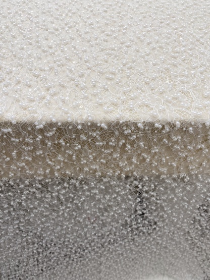 Ivory Heavy  Bead Embroidery Lace with Pearl Sequin, Pearls Lace Fabric for Wedding Gown Bridal Dress,  Sold by the Yard