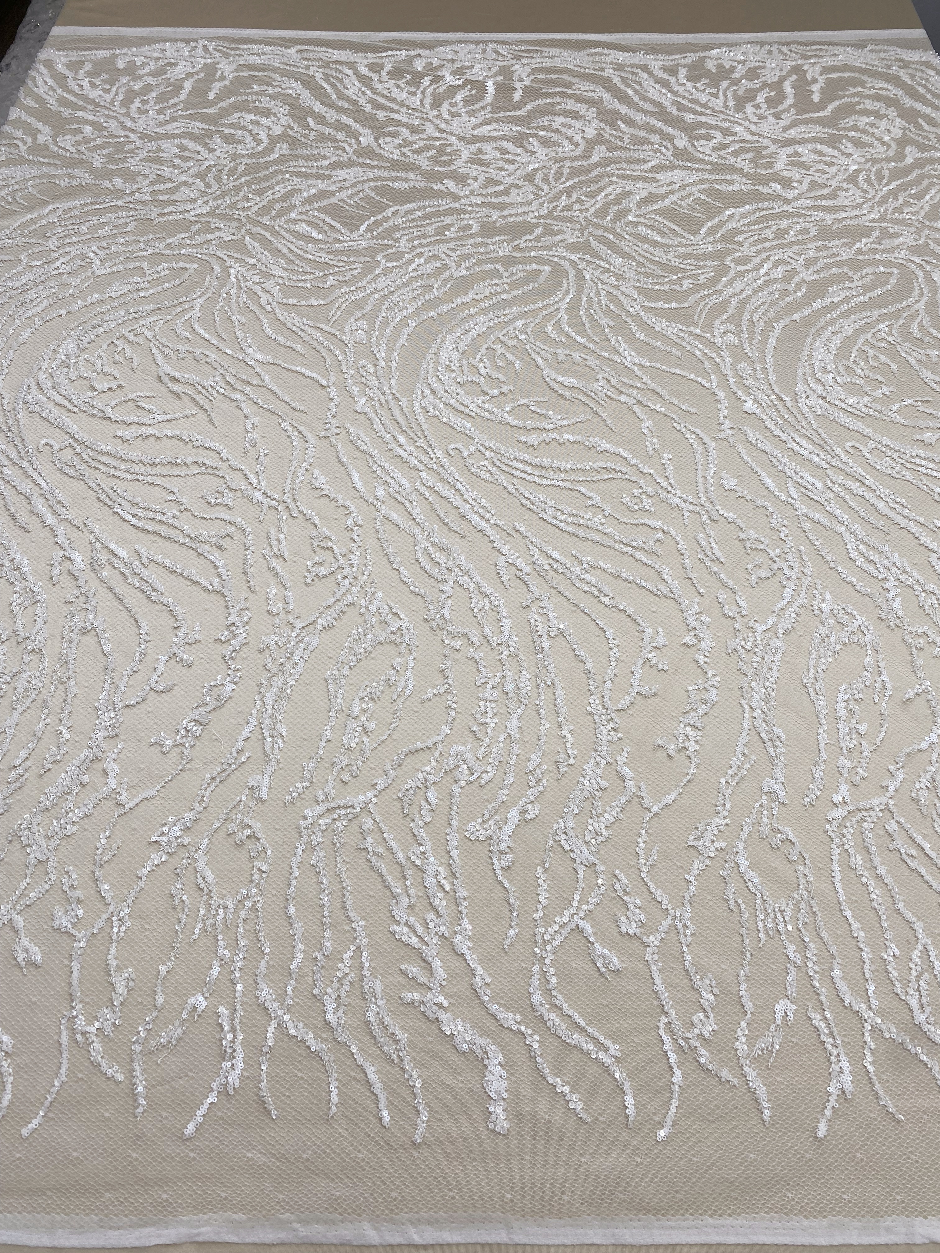 Beaded Tulle Fabric with 3D Dew Drop Effect on Nude Mesh, Wedding Lace with Sequins Bridal Tulle for Gown, Dressmaking Material