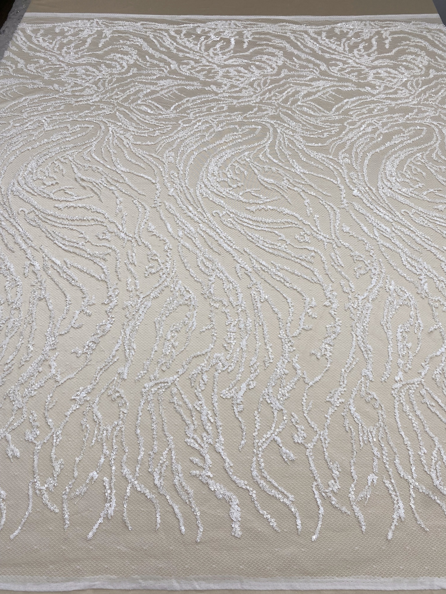 Beaded Tulle Fabric with 3D Dew Drop Effect on Nude Mesh, Wedding Lace with Sequins Bridal Tulle for Gown, Dressmaking Material