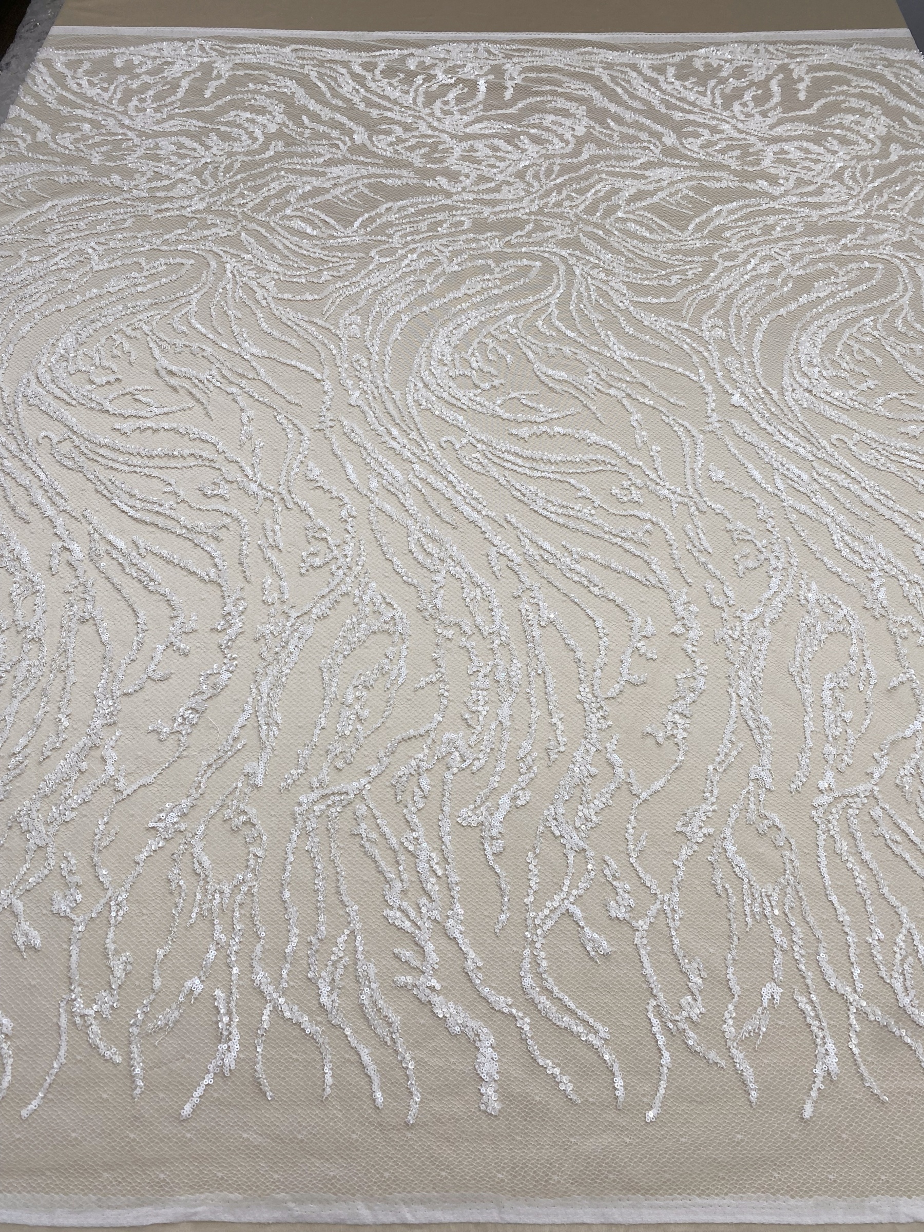 Beaded Tulle Fabric with 3D Dew Drop Effect on Nude Mesh, Wedding Lace with Sequins Bridal Tulle for Gown, Dressmaking Material