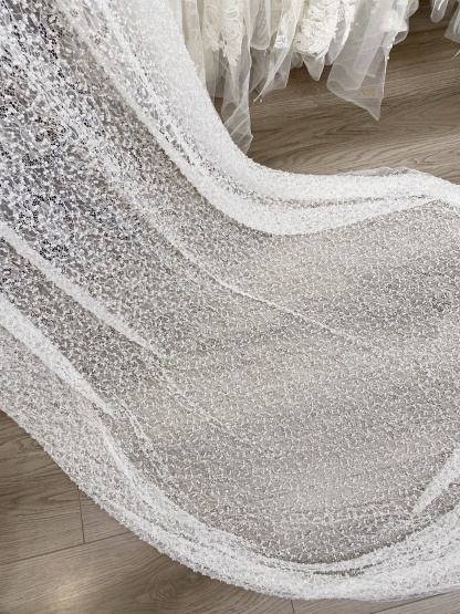 Ivory Heavy  Bead Embroidery Lace with Pearl Sequin, Pearls Lace Fabric for Wedding Gown Bridal Dress,  Sold by the Yard