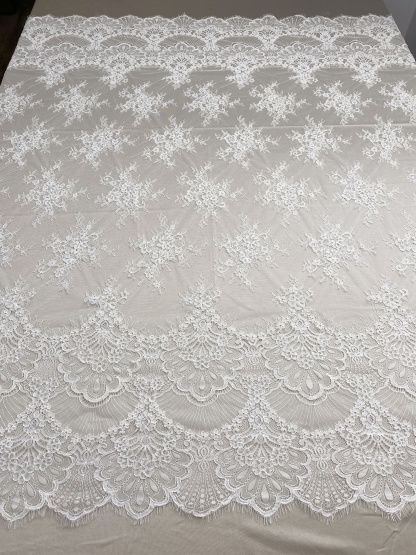 3 Meters French Chantilly Lace Fabric with Corded and Eyelash, Floral Embroidery Lace Scallop Edges for Bridal Wedding Dress, Veil