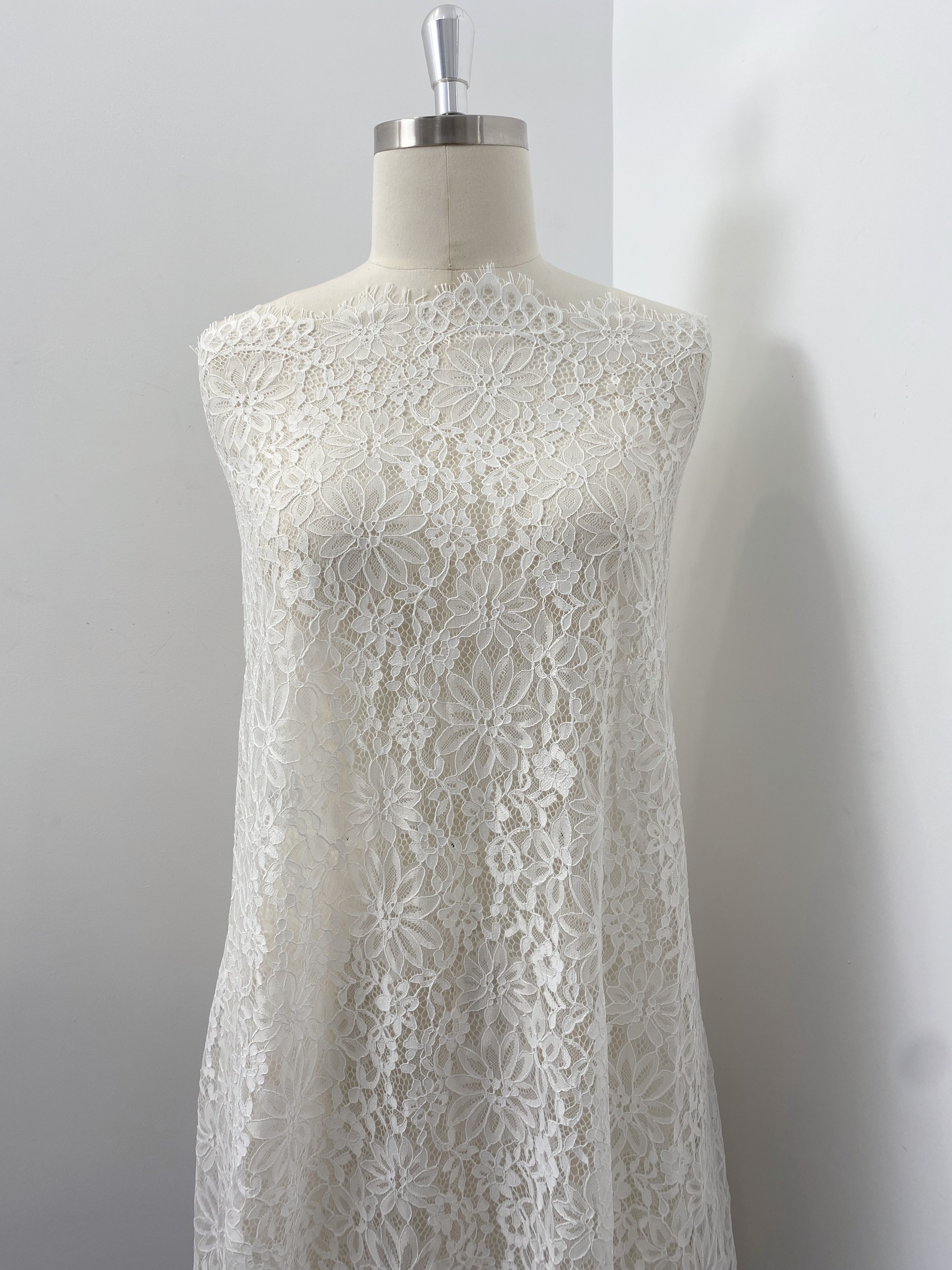 Soft Light French Chantily Eyelash Lace for Wedding Dress, Bridal Gown, Classic Lace Top Overlay, White Lace Fabric DIY Bridal Dress