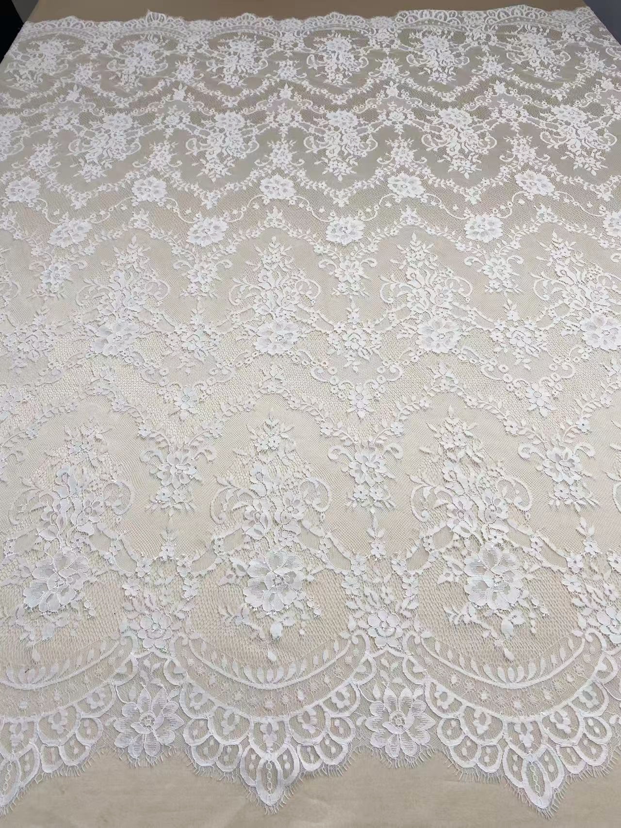 Soft Light French Chantily Eyelash Lace for Wedding Dress, Bridal Gown, Classic Lace Top Overlay, White Lace Fabric DIY Bridal Dress 