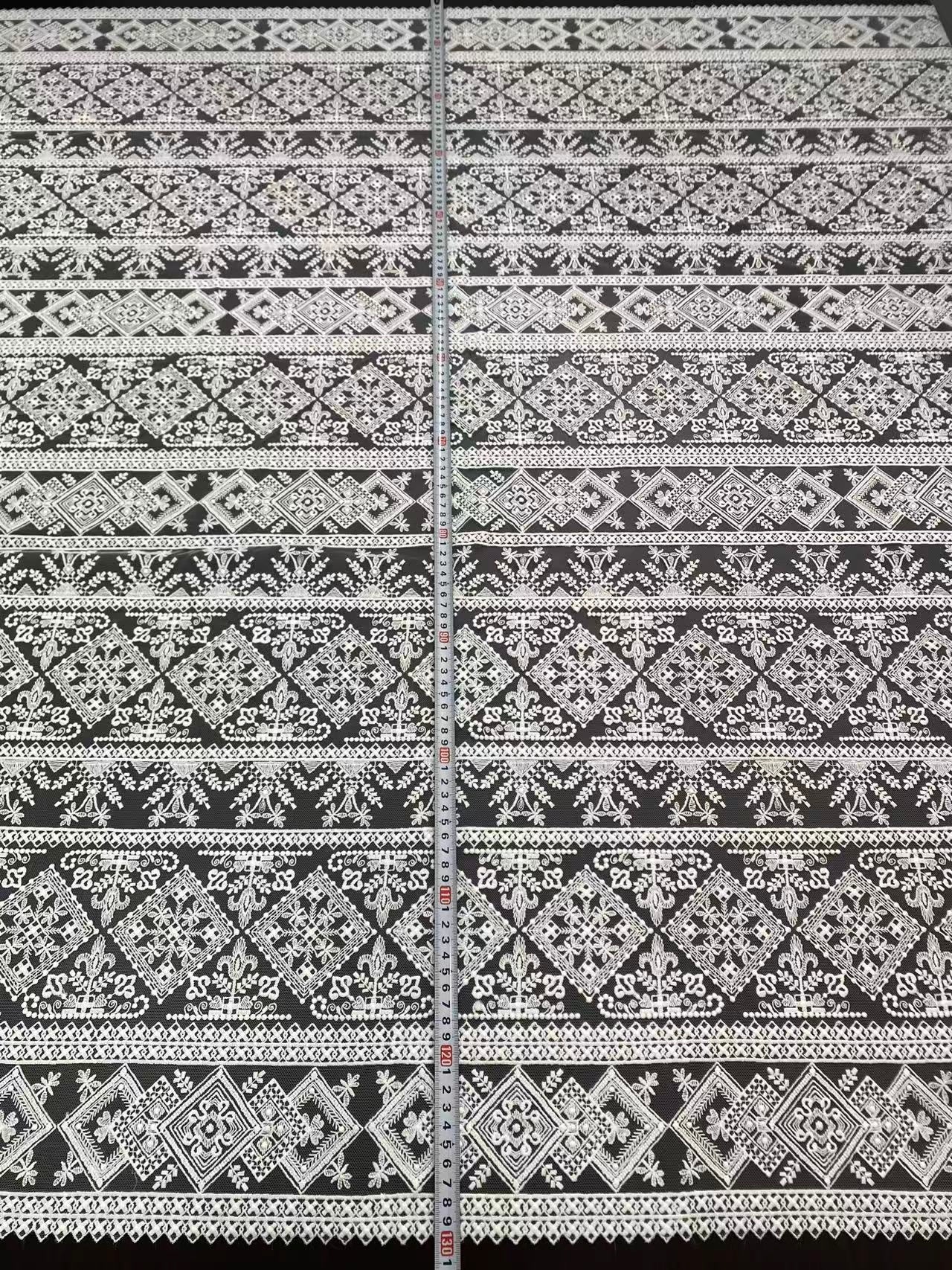 White Guipure Mesh Lace Fabric, Bridal Guipure Lace Fabric, Crochet Wedding Lace, Bridal Wedding Dress Stripe line Embroidery flower lace by the yard