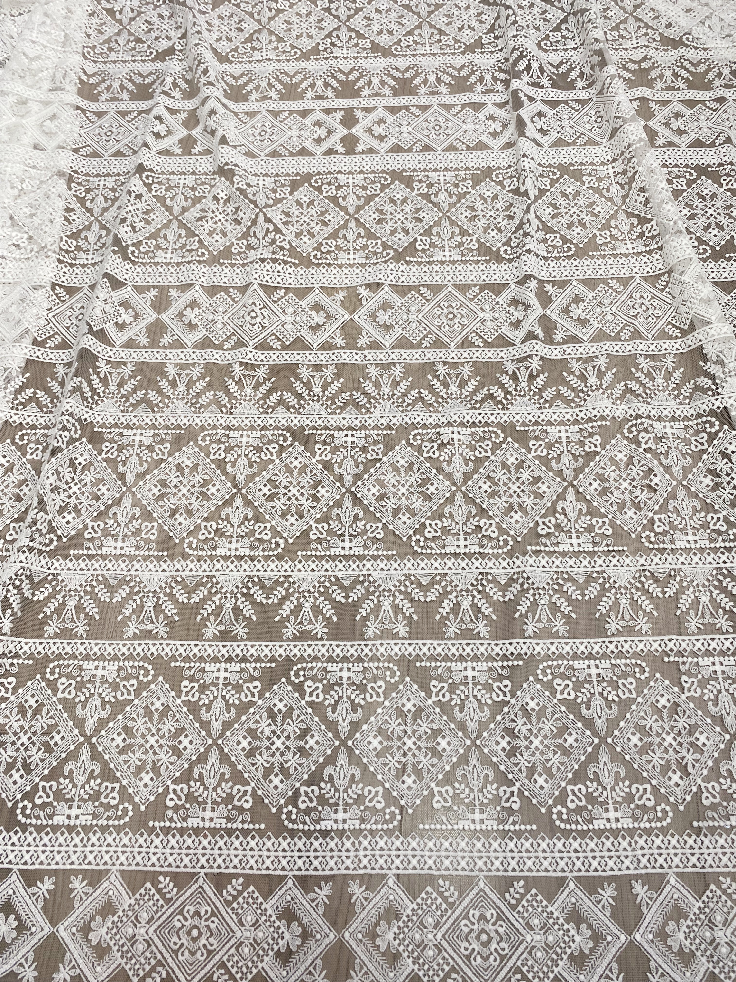 White Guipure Mesh Lace Fabric, Bridal Guipure Lace Fabric, Crochet Wedding Lace, Bridal Wedding Dress Stripe line Embroidery flower lace by the yard