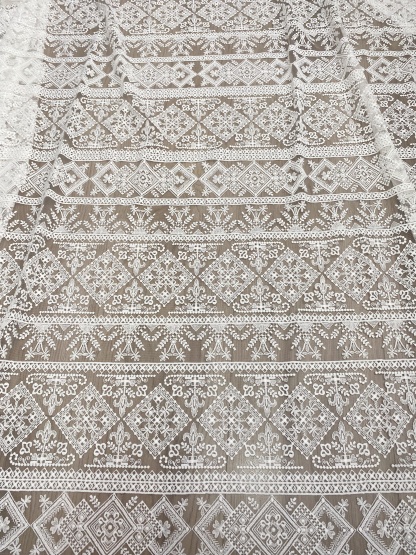 White Guipure Mesh Lace Fabric, Bridal Guipure Lace Fabric, Crochet Wedding Lace, Bridal Wedding Dress Stripe line Embroidery flower lace by the yard