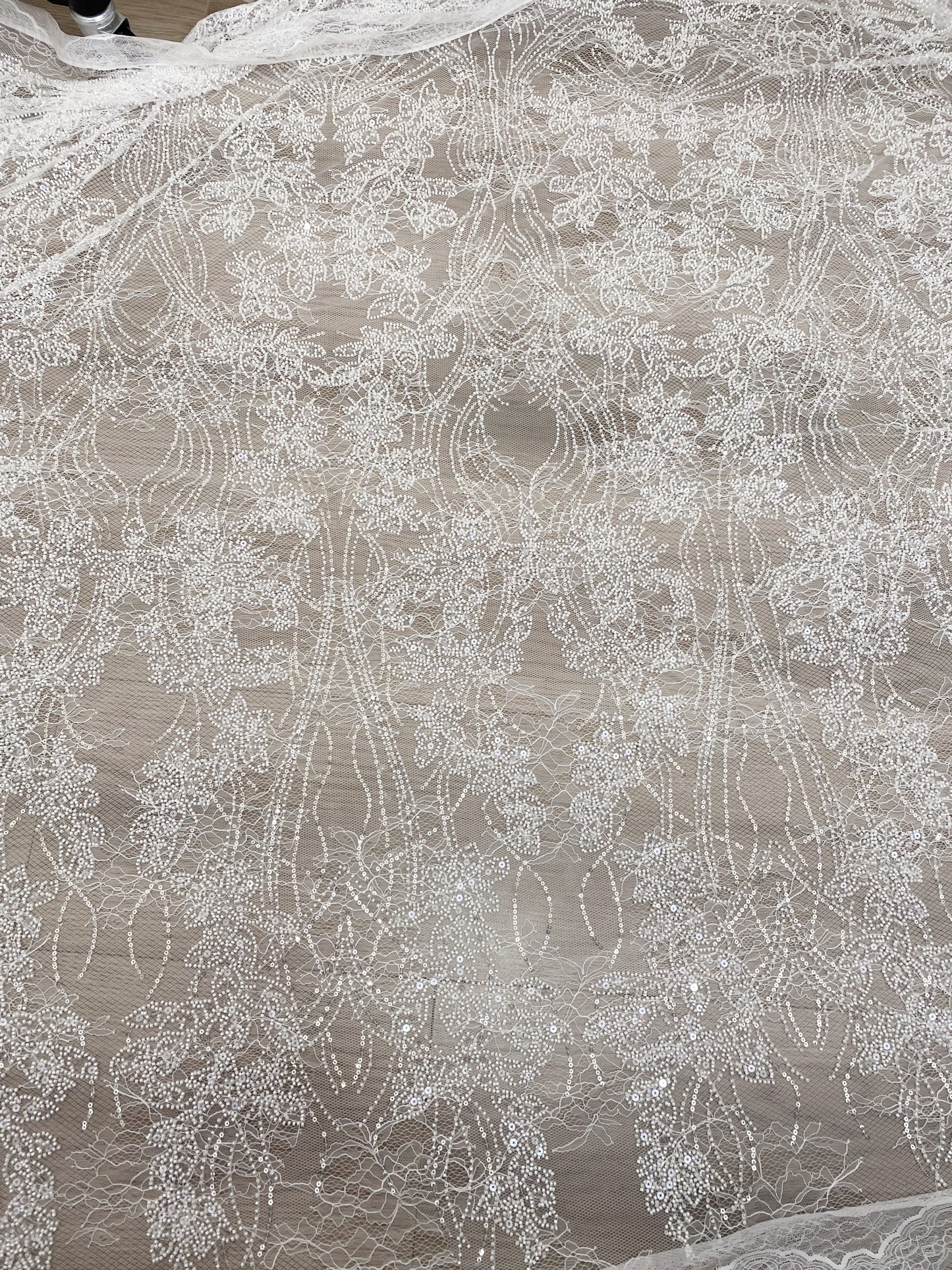 Soft French Chantilly Flower Beaded Lace Fabric, Bridal Wedding Dress Lace, Embroidery Floral Sequin Lace by the Yard