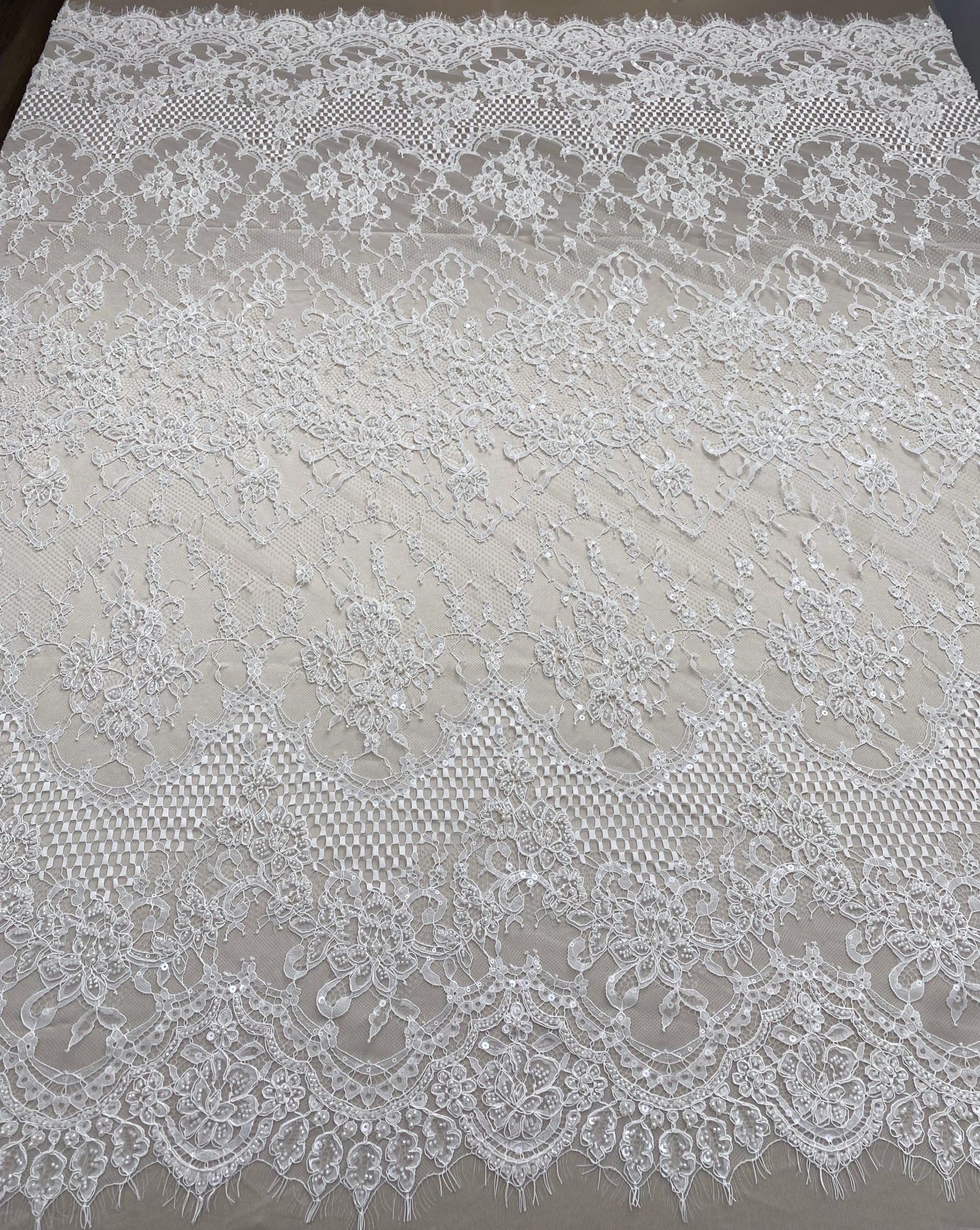 Ivory Beaded Chantilly Lace Fabric for Wedding Dress,Bridal Gown Veil,Sold by 3 Meter