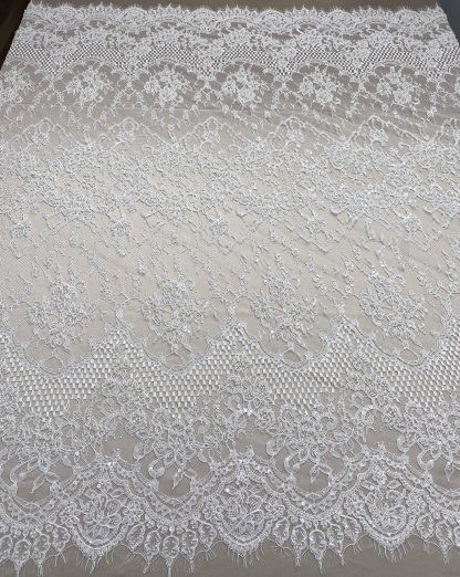 Ivory Beaded Chantilly Lace Fabric for Wedding Dress,Bridal Gown Veil,Sold by 3 Meter
