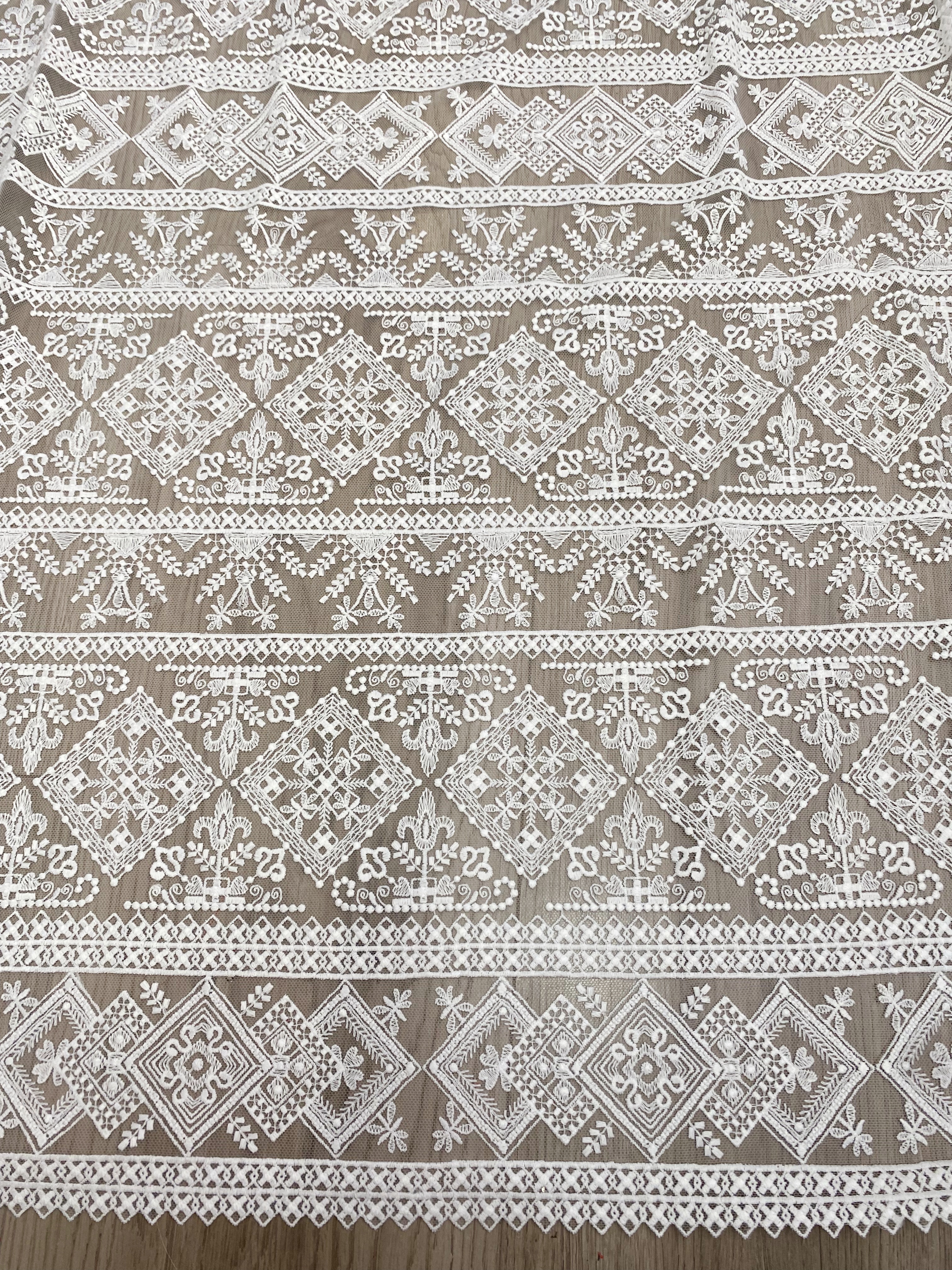 White Guipure Mesh Lace Fabric, Bridal Guipure Lace Fabric, Crochet Wedding Lace, Bridal Wedding Dress Stripe line Embroidery flower lace by the yard