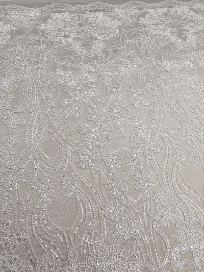 Soft French Chantilly Flower Beaded Lace Fabric, Bridal Wedding Dress Lace, Embroidery Floral Sequin Lace by the Yard