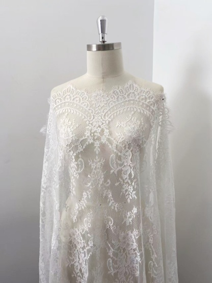 Soft Light French Chantily Eyelash Lace for Wedding Dress, Bridal Gown, Classic Lace Top Overlay, White Lace Fabric DIY Bridal Dress 