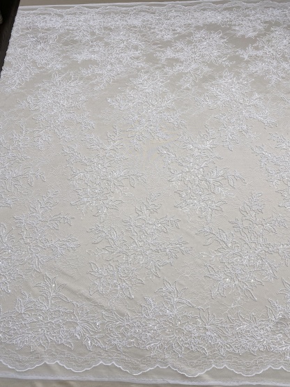 Ivory Floral Beaded Lace Fabric on Soft Mesh, Bridal Embroidery Material for Wedding Gowns, Ball Gowns, Couture, Evening dress