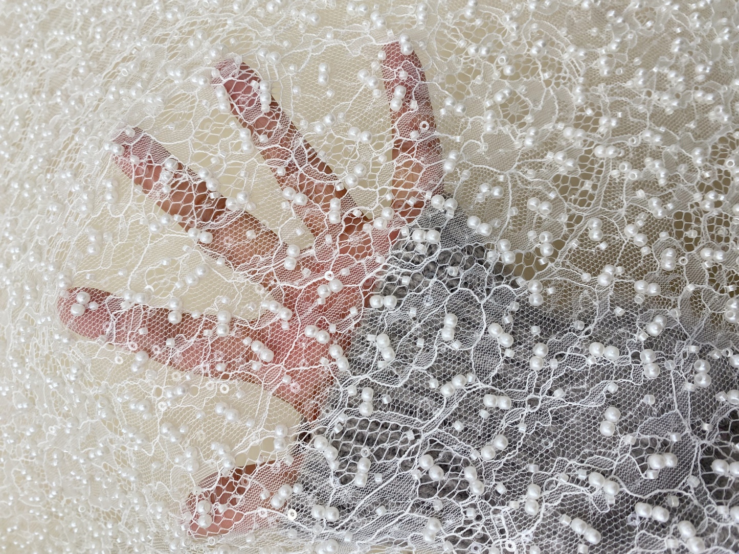 Ivory Heavy  Bead Embroidery Lace with Pearl Sequin, Pearls Lace Fabric for Wedding Gown Bridal Dress,  Sold by the Yard