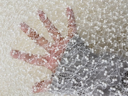 Ivory Heavy  Bead Embroidery Lace with Pearl Sequin, Pearls Lace Fabric for Wedding Gown Bridal Dress,  Sold by the Yard