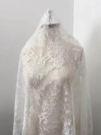 Soft Light French Chantily Eyelash Lace for Wedding Dress, Bridal Gown, Classic Lace Top Overlay, White Lace Fabric DIY Bridal Dress 