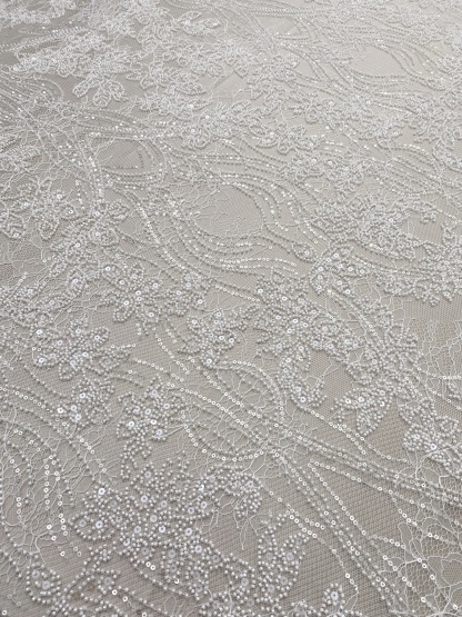 Soft French Chantilly Flower Beaded Lace Fabric, Bridal Wedding Dress Lace, Embroidery Floral Sequin Lace by the Yard