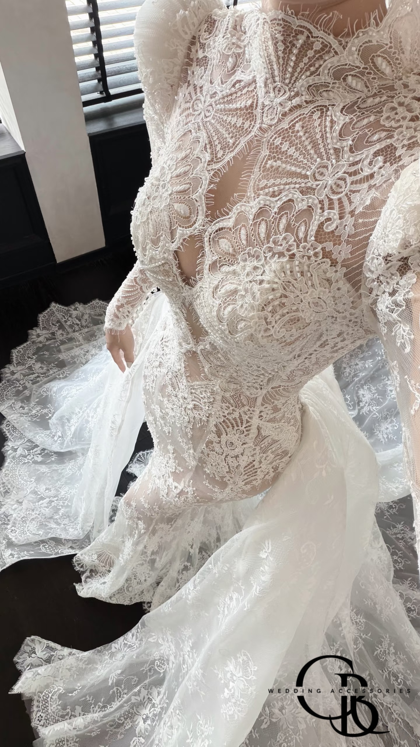 3 Meters French Chantilly Lace Fabric with Corded and Eyelash, Floral Embroidery Lace Scallop Edges for Bridal Wedding Dress, Veil