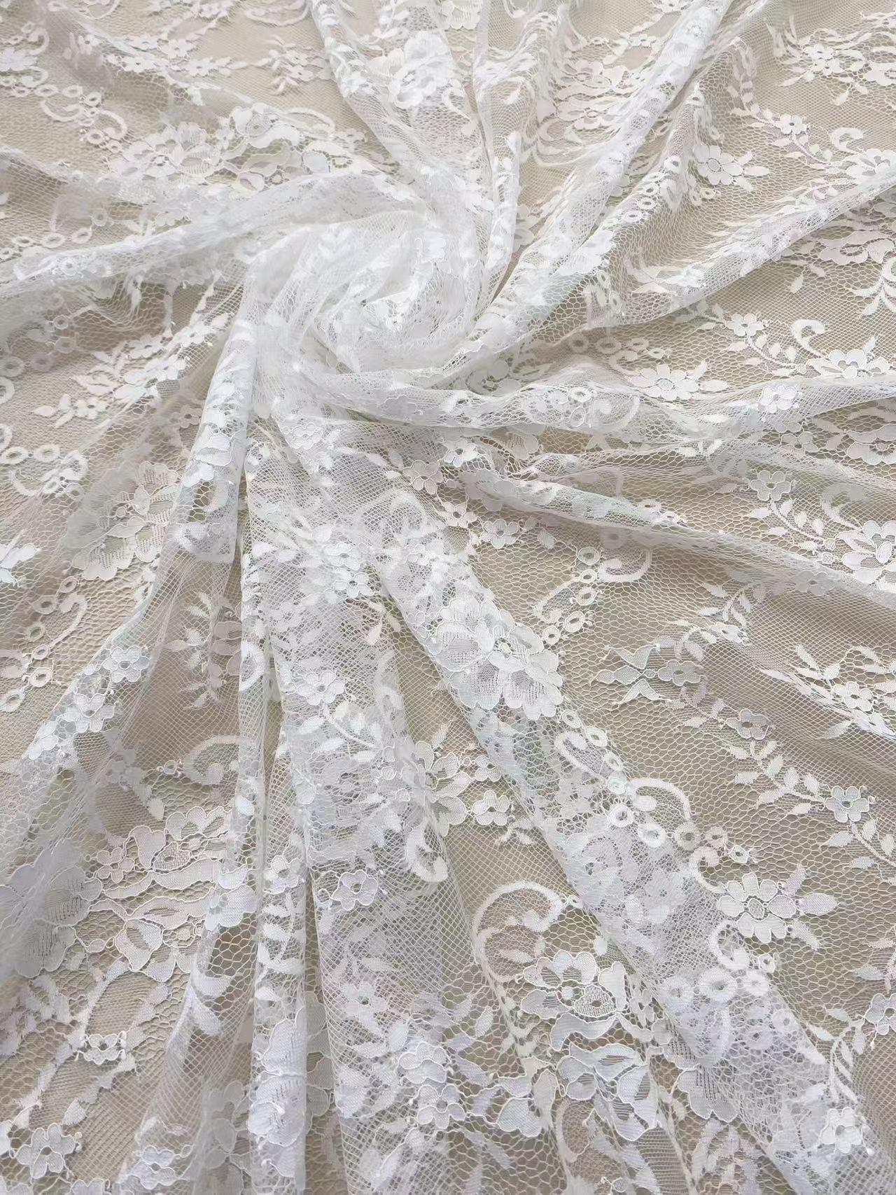 Soft Light French Chantily Eyelash Lace for Wedding Dress, Bridal Gown, Classic Lace Top Overlay, White Lace Fabric DIY Bridal Dress 