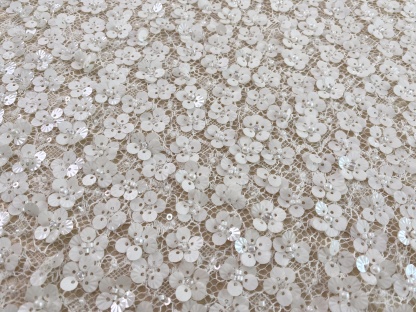 Off-White Floral Beaded Sequin Lace Fabric, 3D Flower Embroidery Lace for Wedding Dress Bridal Gown Material by the Yard